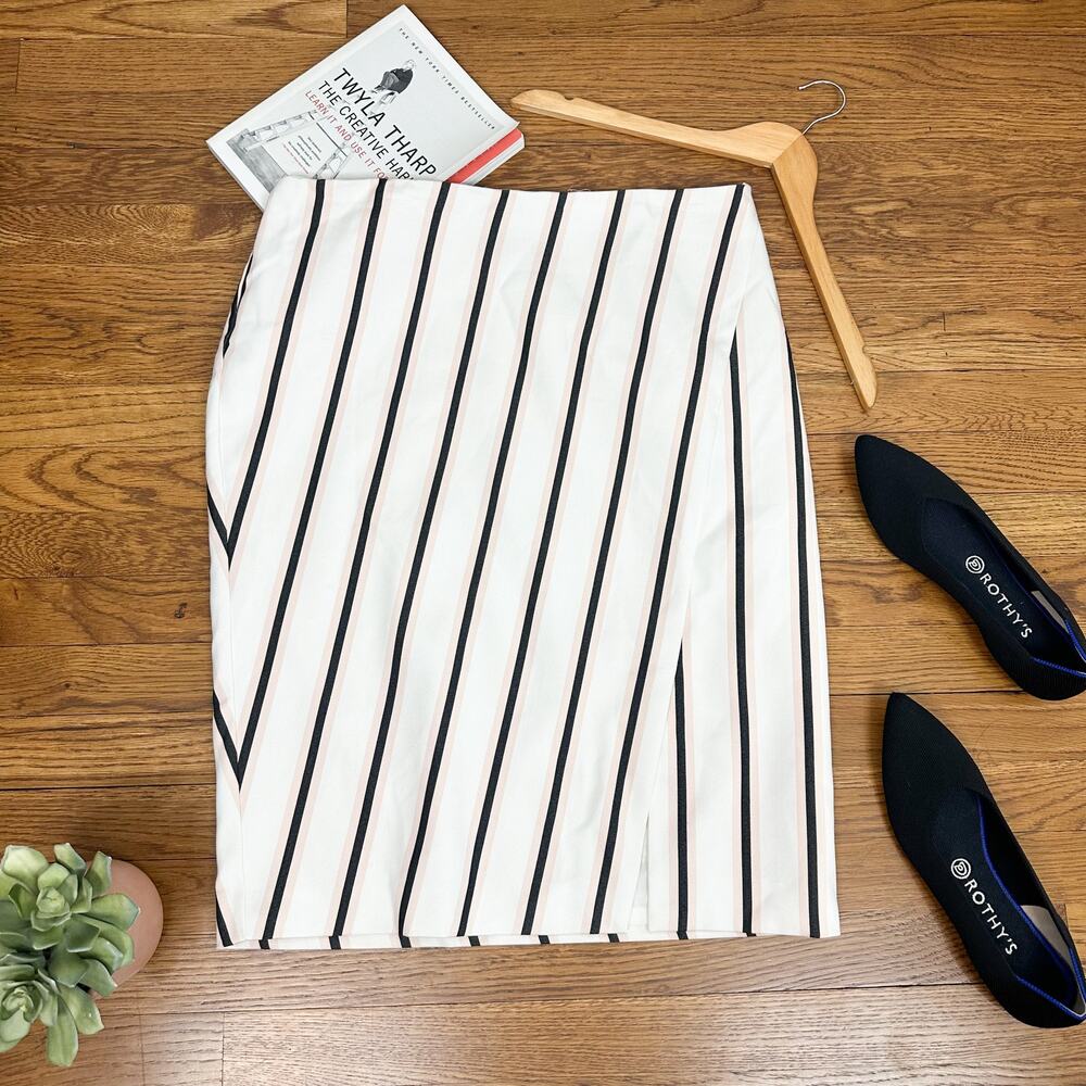 White House Black Market White Striped Pencil Skirt